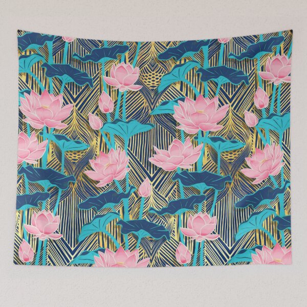 Item preview, Art Deco Lotus Flowers in Pink & Navy designed and sold by micklyn.