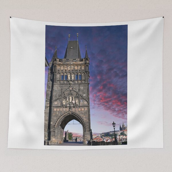 Item preview, tare Mesto Tower and dramatic sky sunset, Charles Bridge in Prague, Czech Republic designed and sold by goceris.