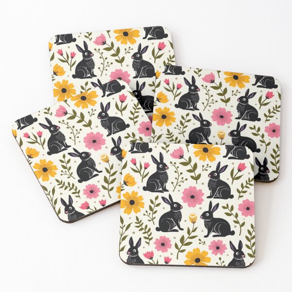 Item preview, Floral Elements Black Rabbits Pattern Design designed and sold by BirdsnStuff.