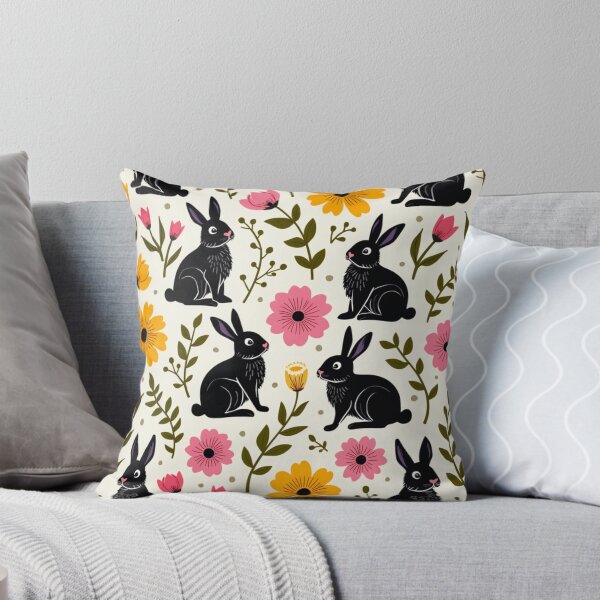 Item preview, Floral Elements Black Rabbits Pattern Design designed and sold by BirdsnStuff.