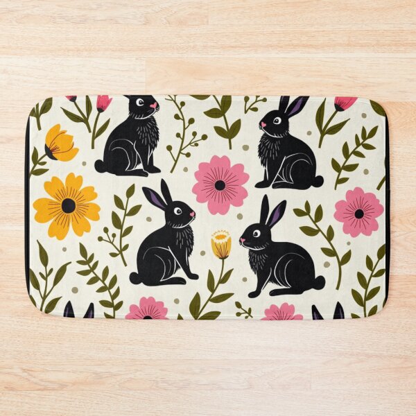 Item preview, Floral Elements Black Rabbits Pattern Design designed and sold by BirdsnStuff.