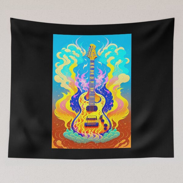 Item preview, Digital painting of yellow electric guitar surrounded by flames. designed and sold by Giulivo Store Graphic.
