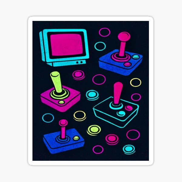 Item preview, Joystick Collage | Neon Retro Arcade Joysticks, CRT Monitor & Buttons – 80s Gaming Art with Blacklight Vibes designed and sold by Artfulreverber.