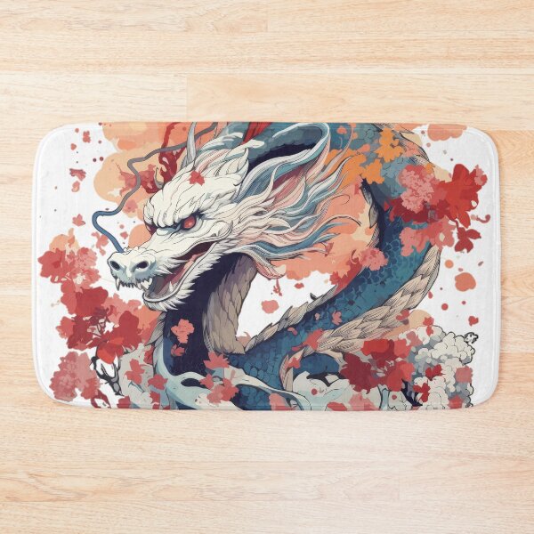 Artikelvorschau, Crimson Bloom Dragon – Blue Japanese Dragon with Cherry Blossoms – Mythical Tattoo Style Art entworfen und verkauft von Daagath.