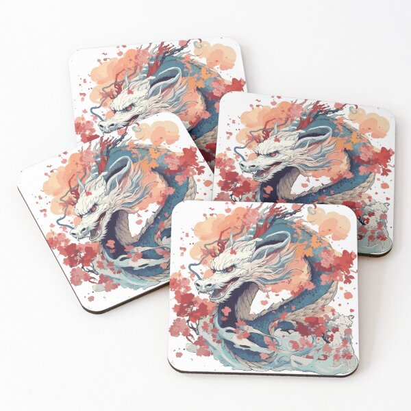 Artikelvorschau, Crimson Bloom Dragon – Blue Japanese Dragon with Cherry Blossoms – Mythical Tattoo Style Art  entworfen und verkauft von Daagath.