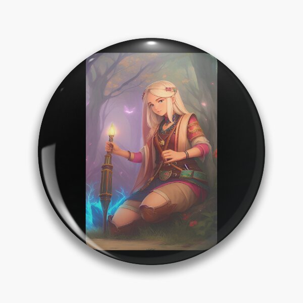Item preview, Portrait of blonde fantasy magic girl crouching in the woods with magic tool. designed and sold by Giulivo Store Graphic.