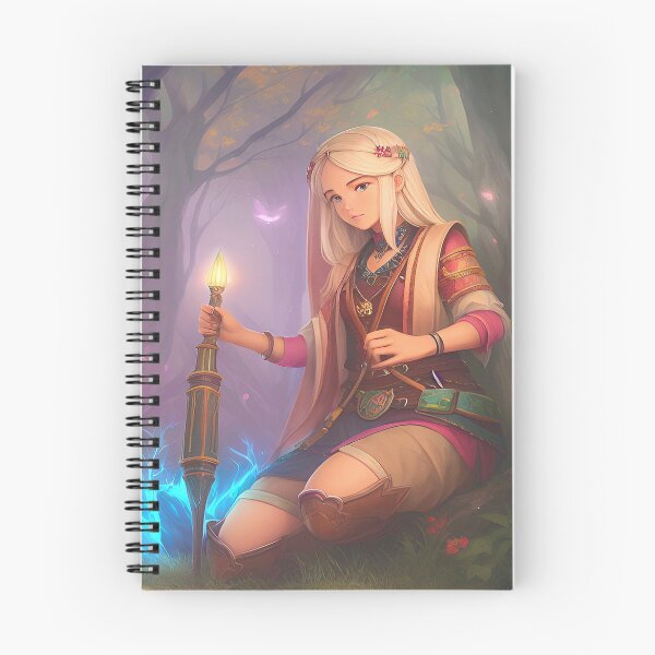 Item preview, Portrait of blonde fantasy magic girl crouching in the woods with magic tool. designed and sold by Giulivo Store Graphic.
