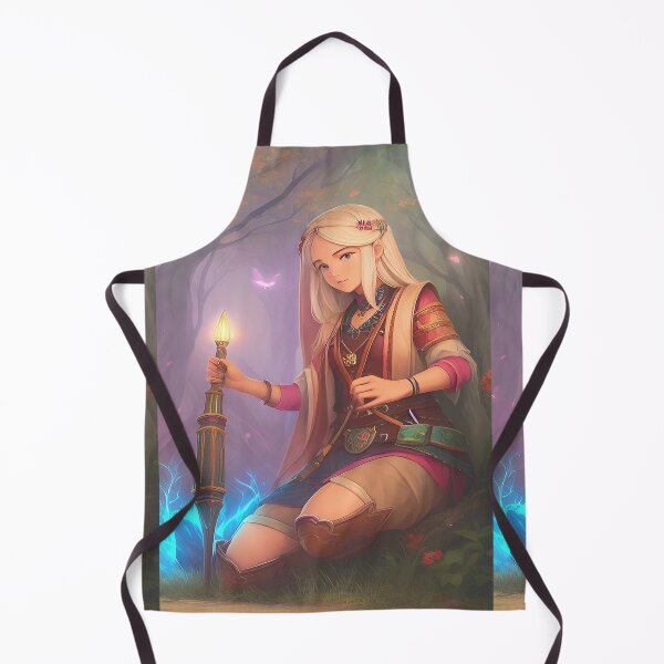 Item preview, Portrait of blonde fantasy magic girl crouching in the woods with magic tool. designed and sold by Giulivo Store Graphic.
