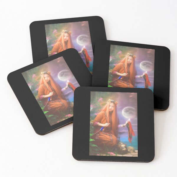 Item preview, Portrait of a red fantasy Chinese magical warrior girl crouching in the woods near the river. designed and sold by Giulivo Store Graphic.