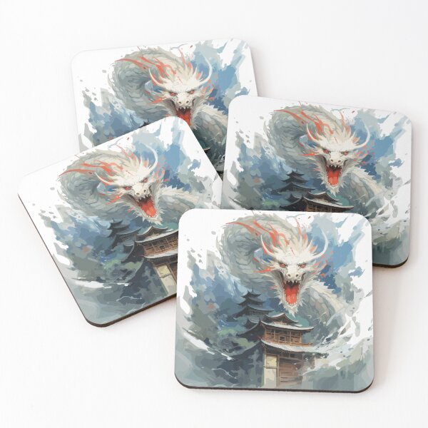 Artikelvorschau, Templefall Dragon – White Japanese Dragon Over Pagoda – Mythical Storm Beast Fantasy Art  entworfen und verkauft von Daagath.