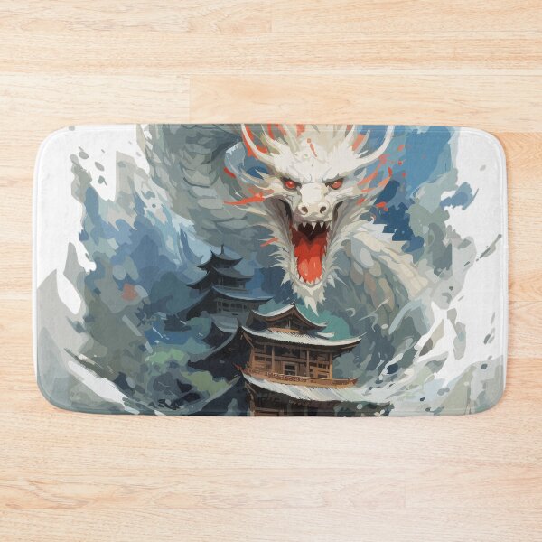 Artikelvorschau, Templefall Dragon – White Japanese Dragon Over Pagoda – Mythical Storm Beast Fantasy Art entworfen und verkauft von Daagath.