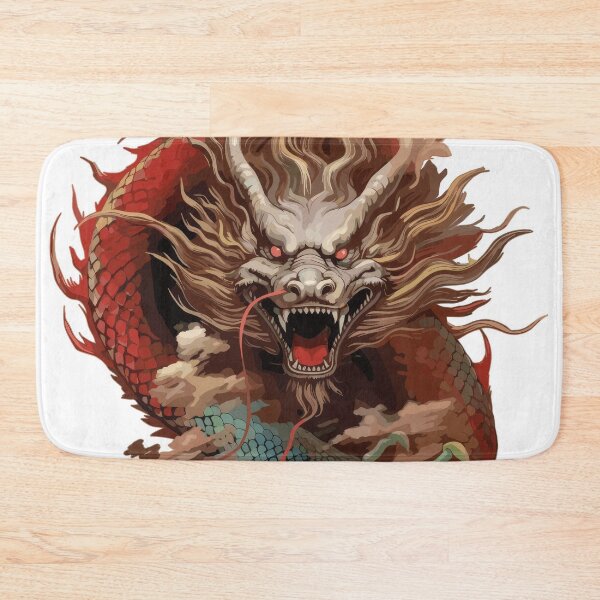 Item preview, Stormcoil Dragon – Red Japanese Dragon with Glowing Eyes – Mythical Fire Beast Tattoo Art Print  designed and sold by Daagath.