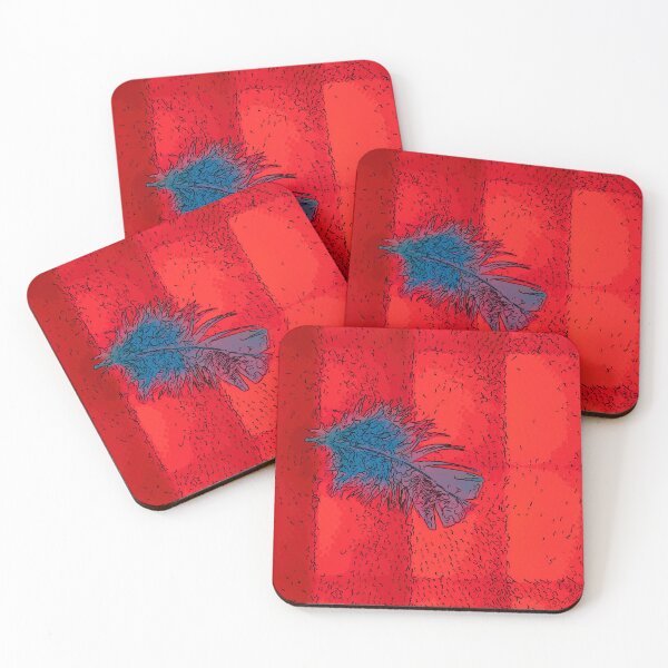 Item preview, Blue feather on red background designed and sold by RenataPhoto.