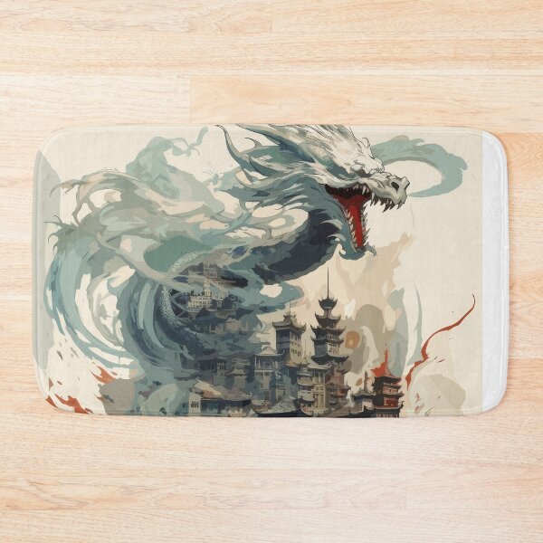 Artikelvorschau, Ascendant Dragon Spirit – White Japanese Dragon Over Mythic City – Ethereal Fantasy Art Print entworfen und verkauft von Daagath.