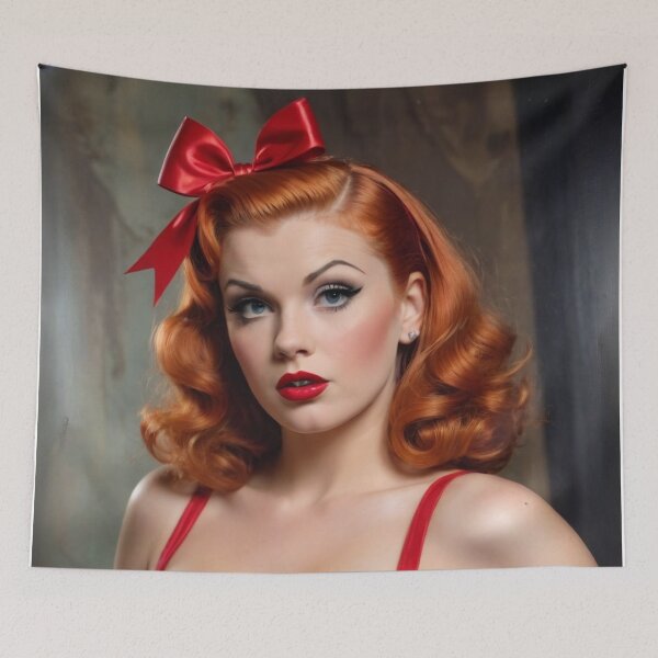 Aperçu de l'œuvre Pin-up rousse pom-pom girl des années 1940 créée et vendue par MissSaylor.