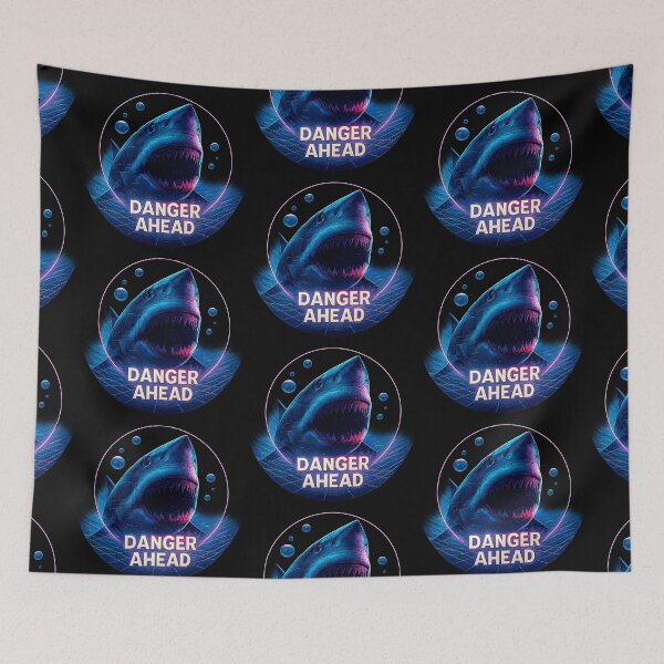 Item preview, Danger Ahead – Vaporwave Shark Attack designed and sold by SUNAGIMO9999.