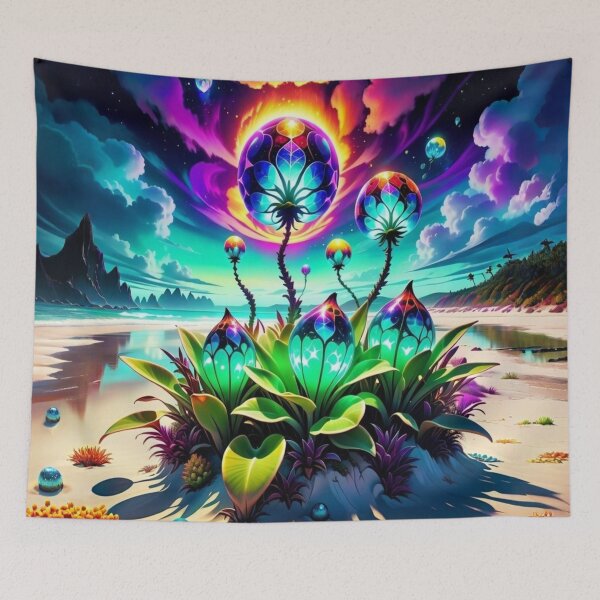 Item preview, Alien landscape with a glowing plant on a beach designed and sold by Korral.