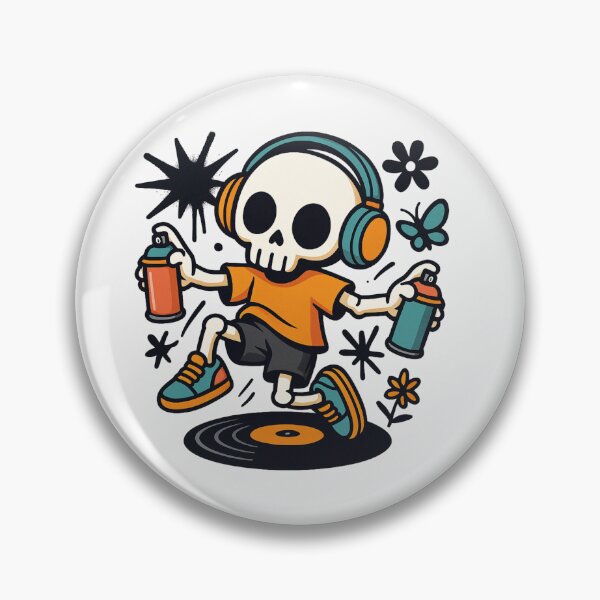 Item preview, Chibi Skeleton with Oversized Headphones & Spray Paint | Kawaii Street Art Design designed and sold by ColorSplash123.