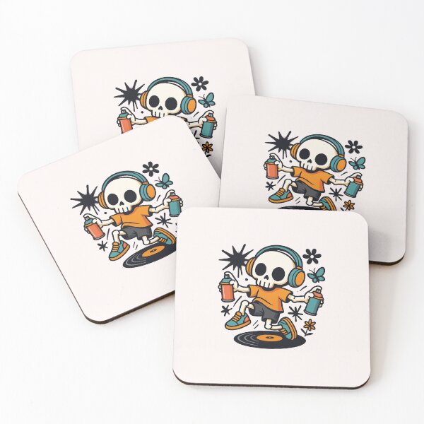 Item preview, Chibi Skeleton with Oversized Headphones & Spray Paint | Kawaii Street Art Design designed and sold by ColorSplash123.