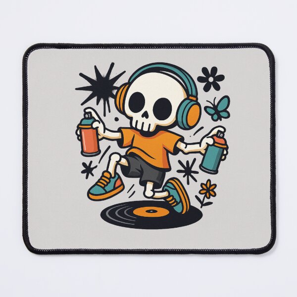 Item preview, Chibi Skeleton with Oversized Headphones & Spray Paint | Kawaii Street Art Design designed and sold by ColorSplash123.