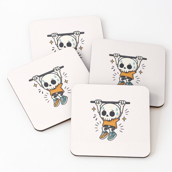 Item preview, Chibi Skeleton Hanging from Pull-Up Bar | Funny Workout Kawaii Skeleton Art designed and sold by ColorSplash123.