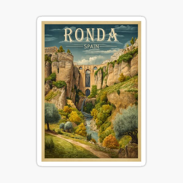 Item preview, Ronda, Spain - Retro Travel Poster designed and sold by PetsArt.