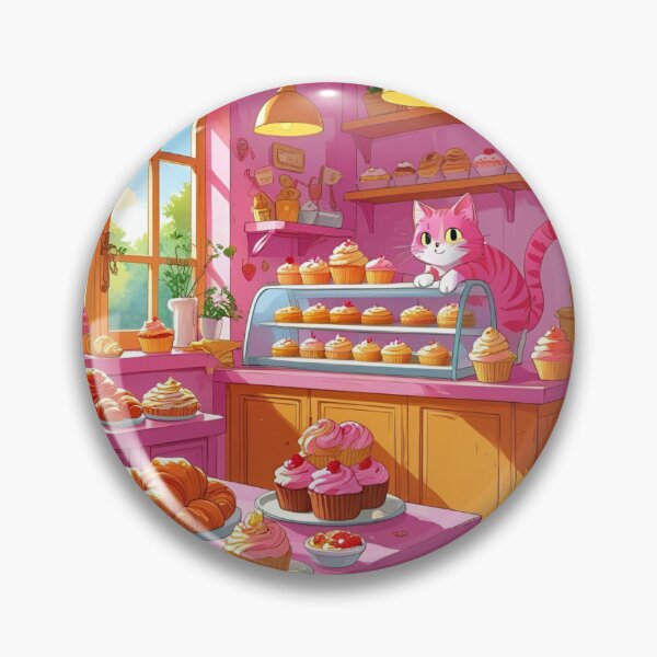 Item preview, Pink and orange cat in a pink and orange bakery  designed and sold by The Pink & Orange Shop.