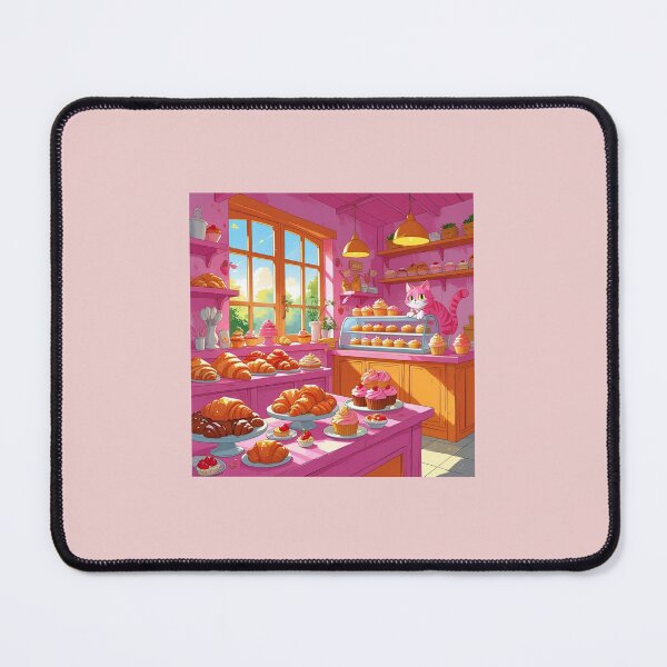 Item preview, Pink and orange cat in a pink and orange bakery designed and sold by The Pink & Orange Shop.