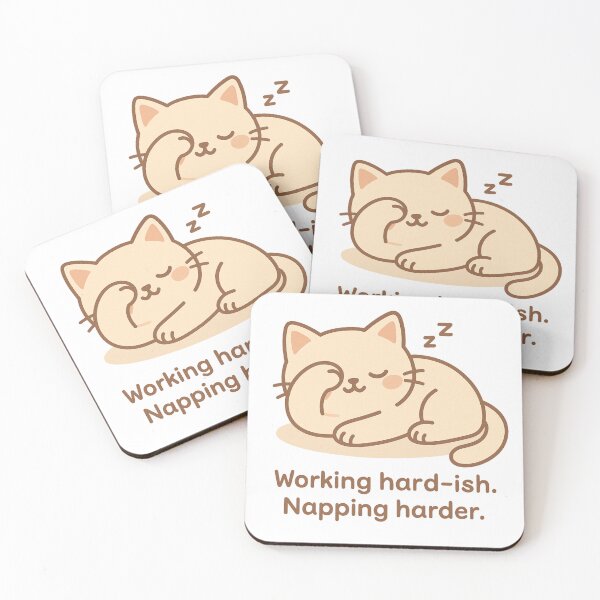 Item preview, Funny Cat Quote – Working Hard-ish Napping Harder | Minimal Kawaii Nap Lover Design designed and sold by Purrfect Blend .