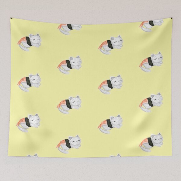 Item preview, cute sleeping sushi rice cat wrapped with nori, with yellow border designed and sold by katecheerycake.