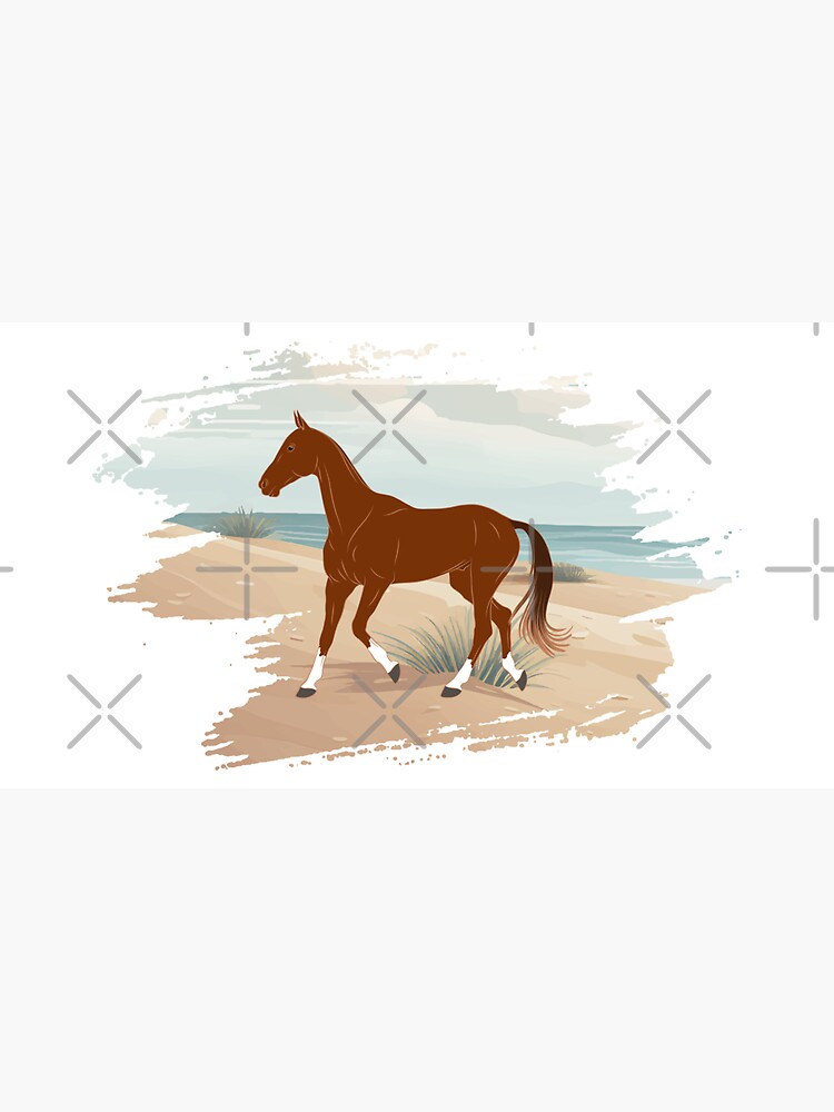 Aperçu 6 sur 6. Bob avec l'œuvre Cheval Akhal Téké, cheval alezan sur un fond de paysage, cheval de selle, races de chevaux du Turkménistan créée et vendue par WebEquitation.