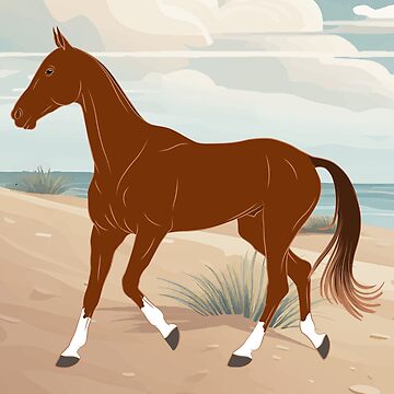 Aperçu de l'œuvre Cheval Akhal Téké, cheval alezan sur un fond de paysage, cheval de selle, races de chevaux du Turkménistan de WebEquitation®