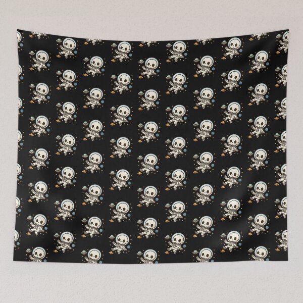 Item preview, Chibi Skeleton Astronaut – Cute Floating Space Art with UFO & Planets designed and sold by ColorSplash123.