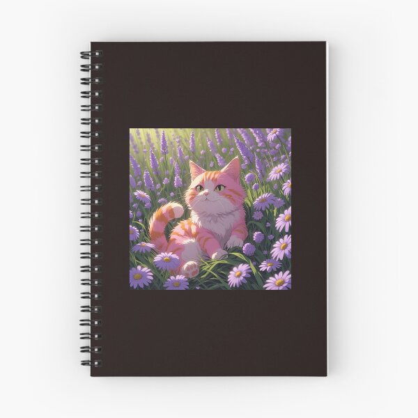 Item preview, Pink and orange cat in a field of flowers  designed and sold by The Pink & Orange Shop.