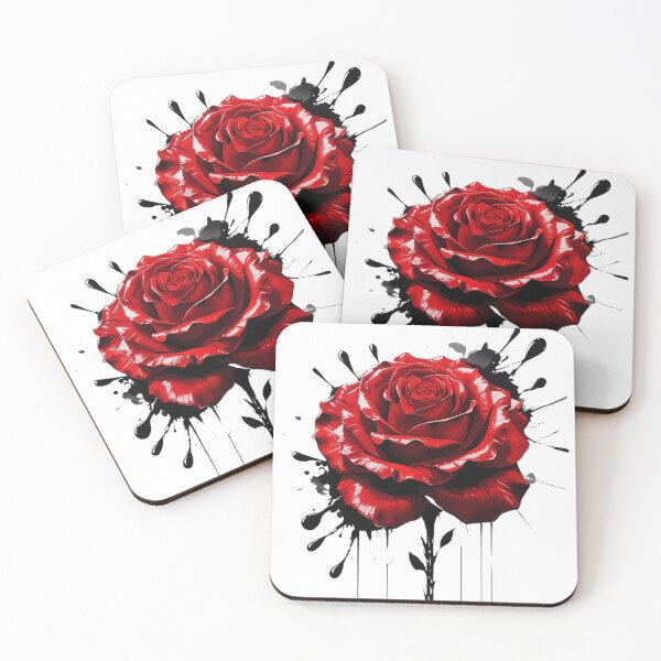 Artikelvorschau, Kräftige rote Rose mit Tintenspritzer – Moderner Kunstdruck entworfen und verkauft von STmez Design.