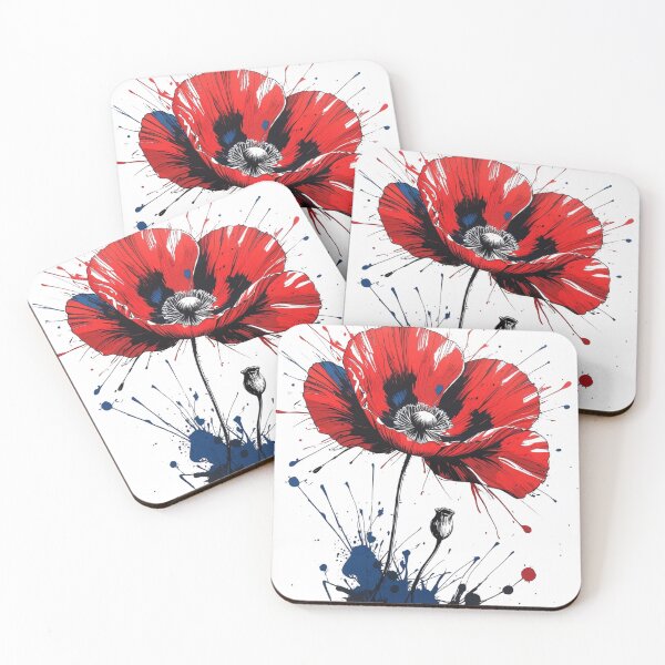 Artikelvorschau, Kräftiger roter Mohn mit Tinten- und Farbspritzern – Moderne Kunst entworfen und verkauft von STmez Design.