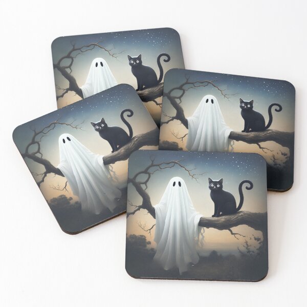 Item preview, Spooky Halloween Night - Ghost and Balck Cat designed and sold by -justb-.
