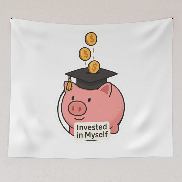 Item preview, Invested in Myself Graduation Piggy Bank Art designed and sold by Trendy Sticker & Merch Collection - Express Yourself.