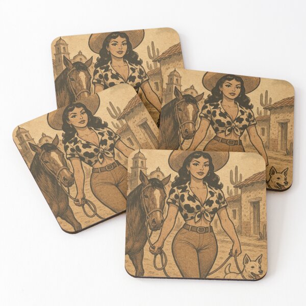 Item preview, cowprint latina cowgirl with a horse and dog designed and sold by OnlyTheWest.