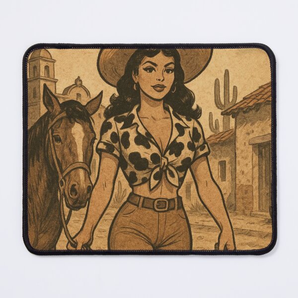 Item preview, cowprint latina cowgirl with a horse and dog designed and sold by OnlyTheWest.