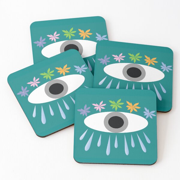 Item preview, Hamsa Tears and Flowers Teal Background designed and sold by Madeline Binder Art & Design.