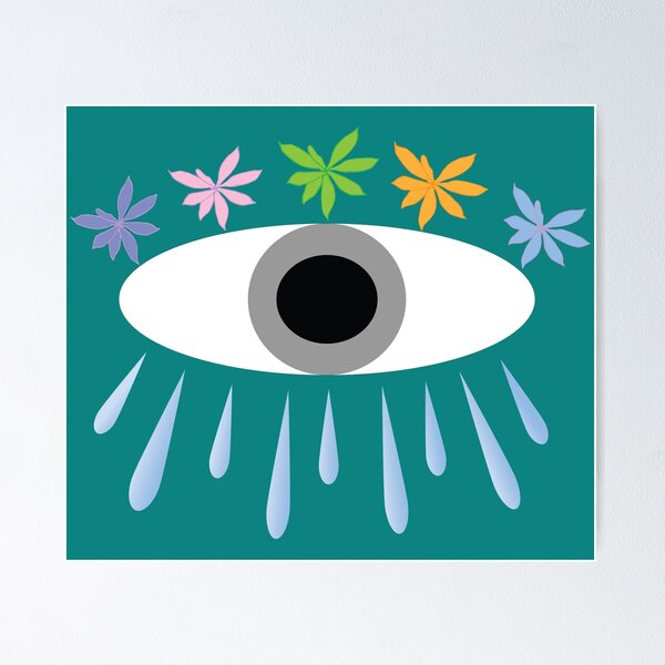 Item preview, Hamsa Tears and Flowers Teal Background designed and sold by Madeline Binder Art & Design.