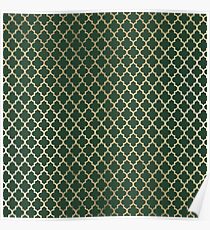 Forest green faux gold stylish moroccan quatrefoil Poster