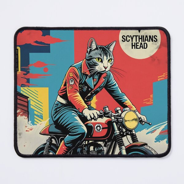 Item preview, Japanese art style tee - a cat riding a café racer style motorcycle - Scythianshead design designed and sold by Scythianshead .