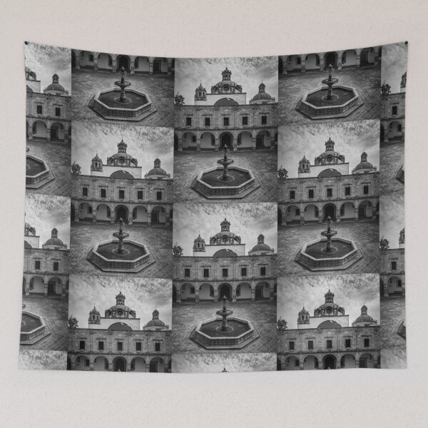Item preview, Colonial Courtyard Serenity – Historic Mexican Monastery in Black & White. designed and sold by NosionDesigns.