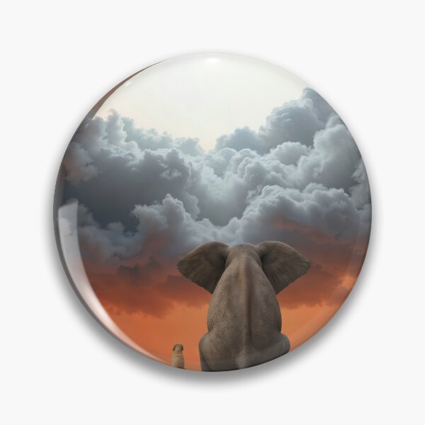 Item preview, elephant and dog sitting in front of round window with clouds designed and sold by Mike Kiev art.