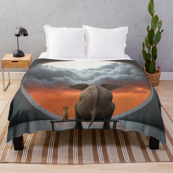 Item preview, elephant and dog sitting in front of round window with clouds designed and sold by Mike Kiev art.