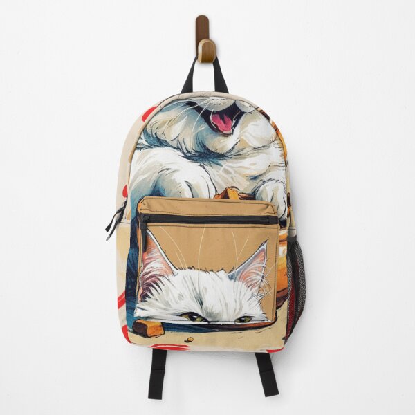 Item preview, White chubby cat eats his meal designed and sold by Olberic.