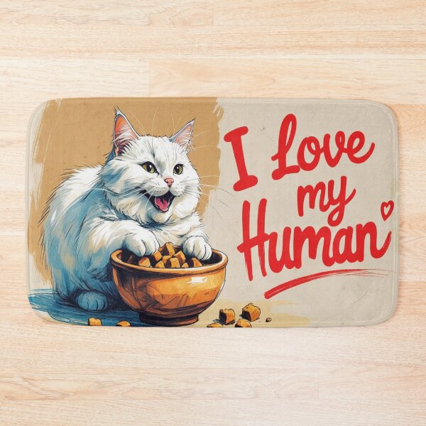 Item preview, White chubby cat eats his meal designed and sold by Olberic.