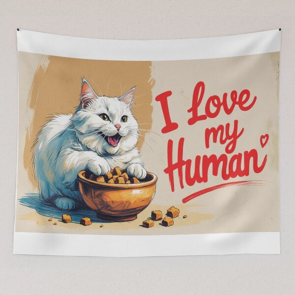Item preview, White chubby cat eats his meal designed and sold by Olberic.